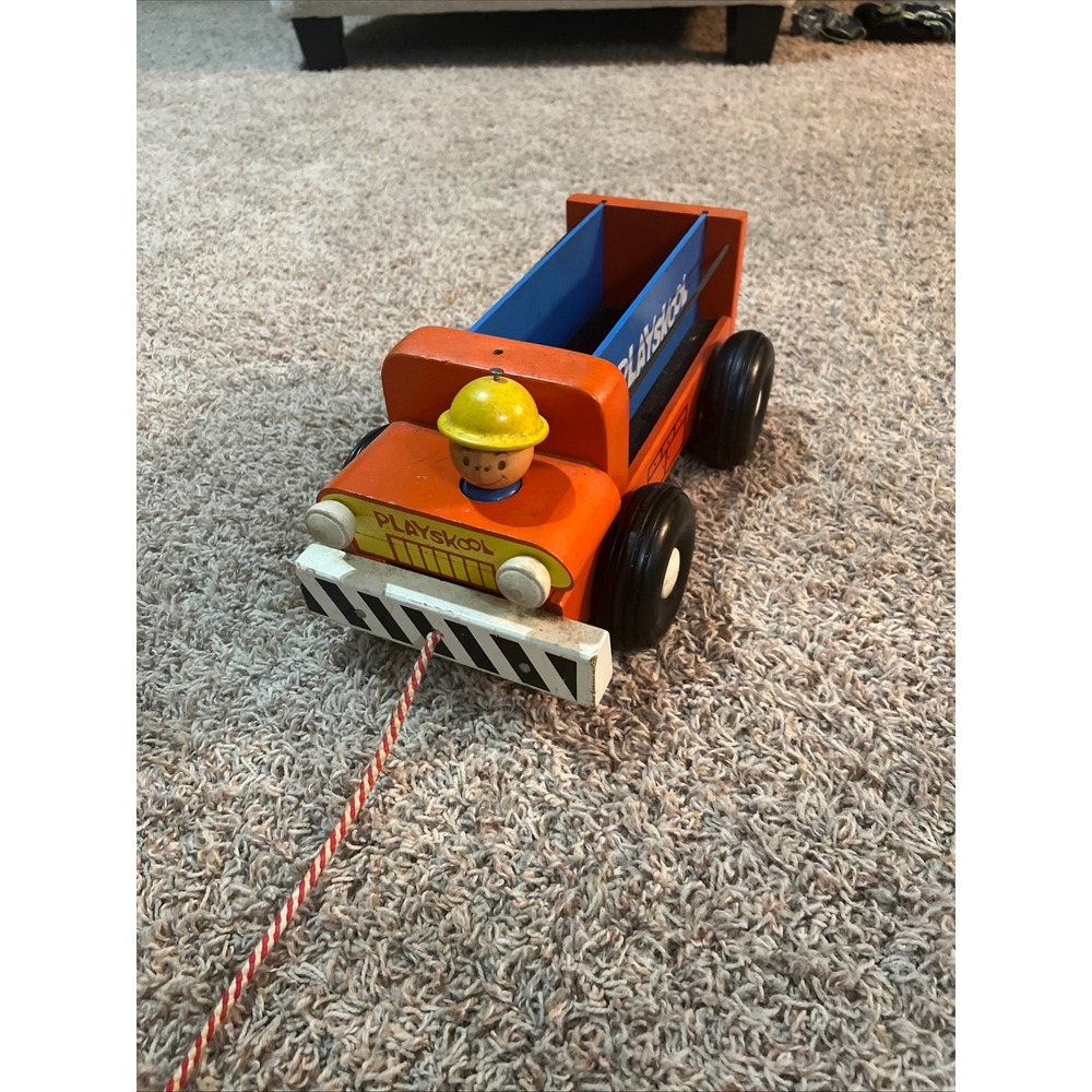 Playskool‎ Vintage Wooden Dump Truck Traffic Control Railroad Toy 1960s